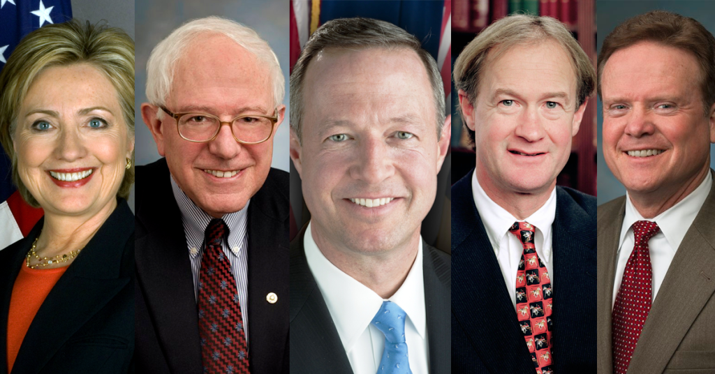 5 Dem Candidates: Clinton, Sanders, O'Malley, Chaffee, Webb