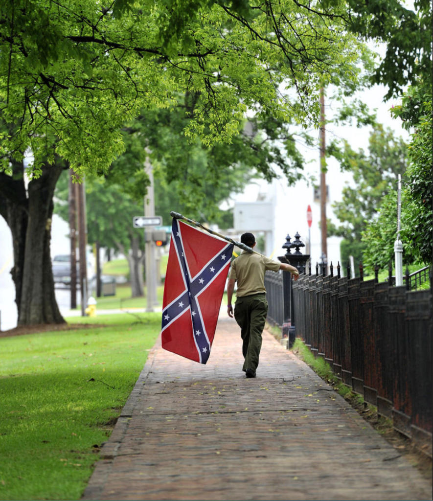 Confederate flag walking