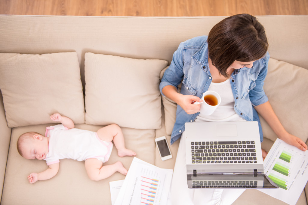 working mom and baby