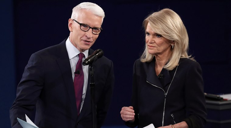 Moderators Cooper and Raddatz before the start of the second U.S. presidential debate in St. Louis