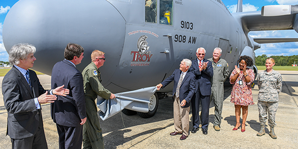 Maxwell AFB reserve unit dedicates C130 aircraft to Troy University