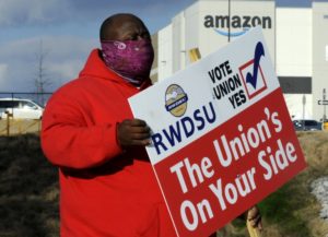 Worker says Amazon hung anti-union signs in bathroom stalls